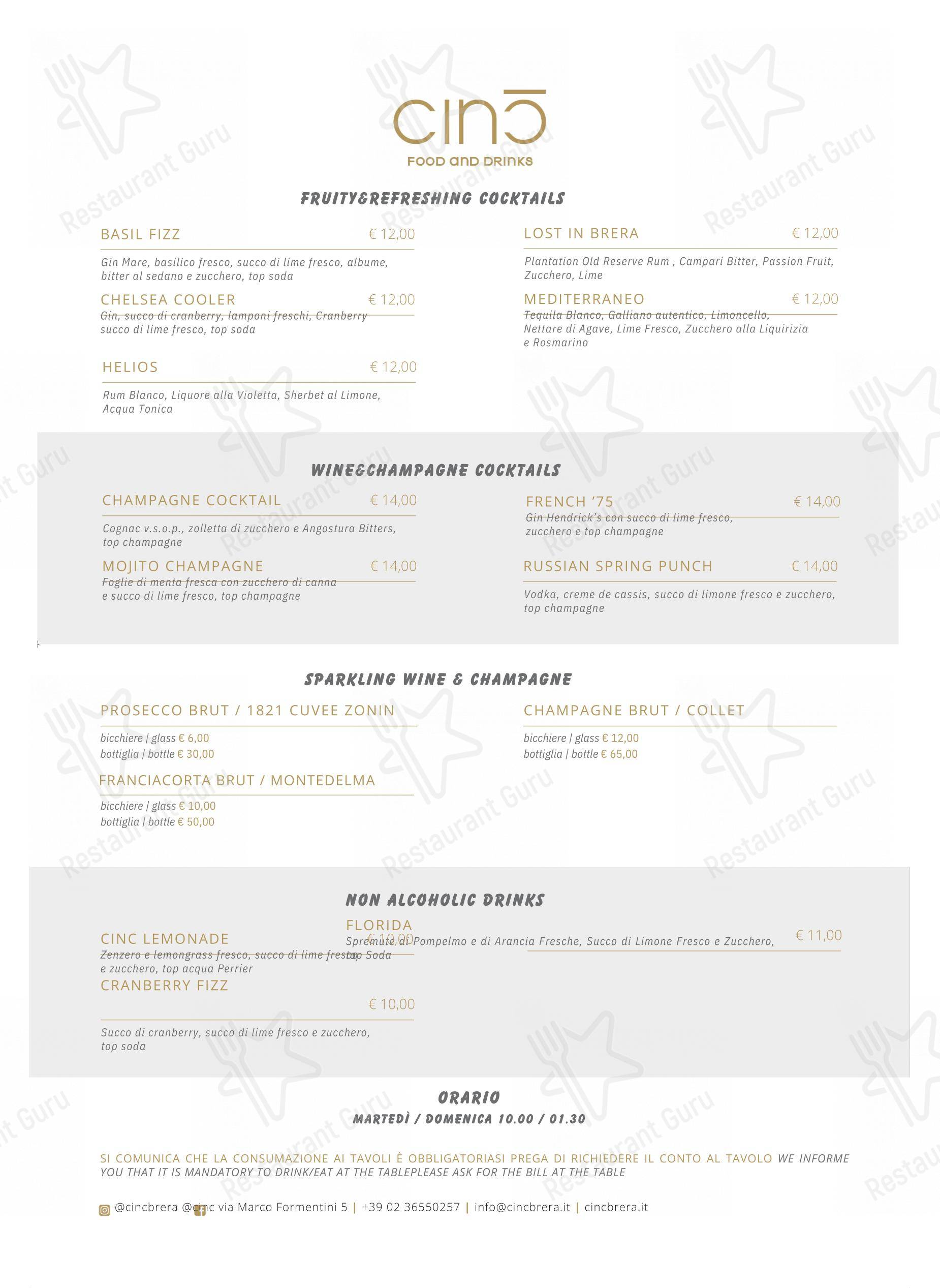 Menu per Cinc pub & bar