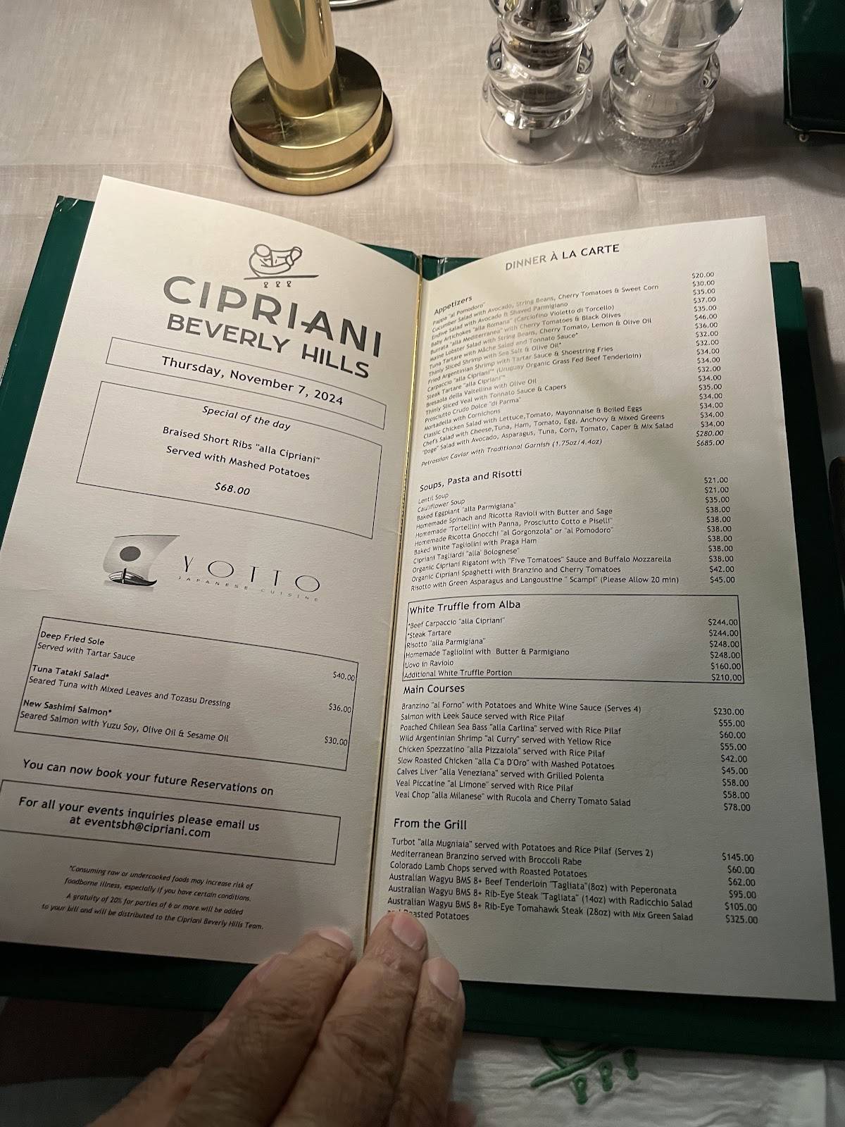 Menu at Cipriani Beverly Hills pizzeria, Beverly Hills