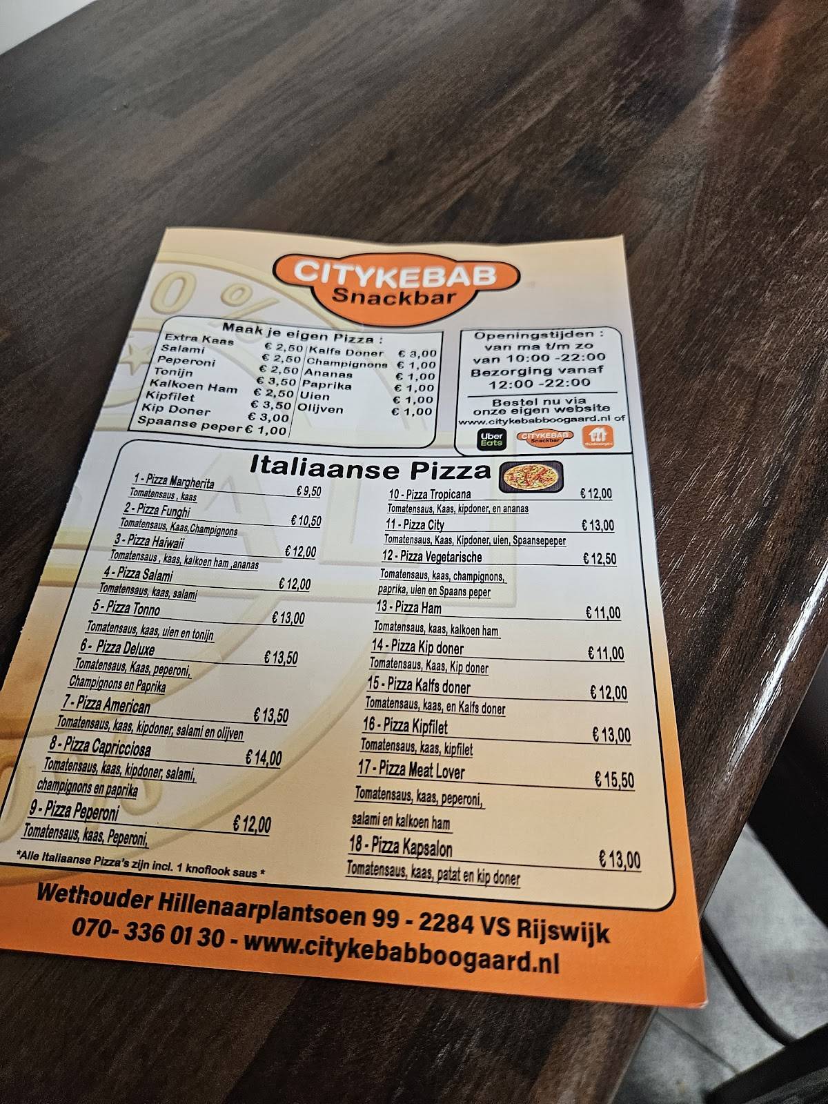 Menu de City Kebab