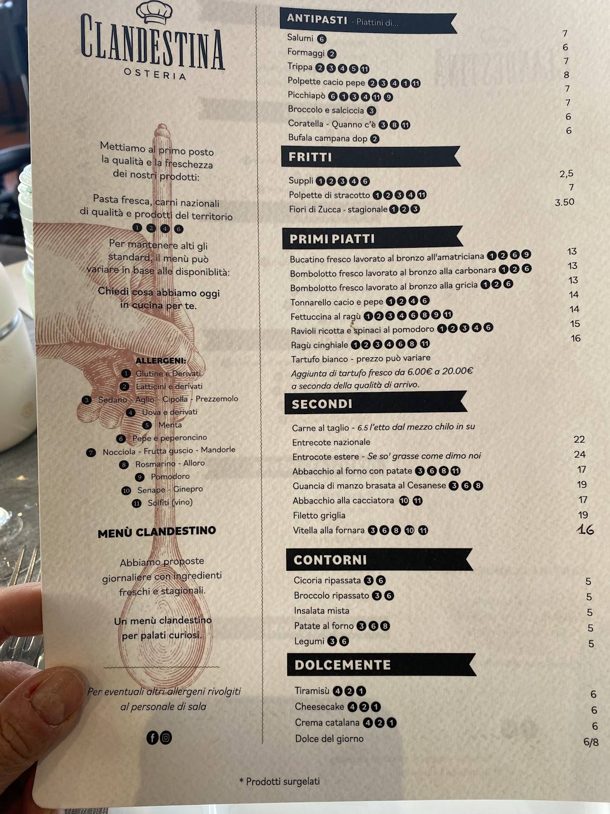 Menu di Clandestina Osteria 