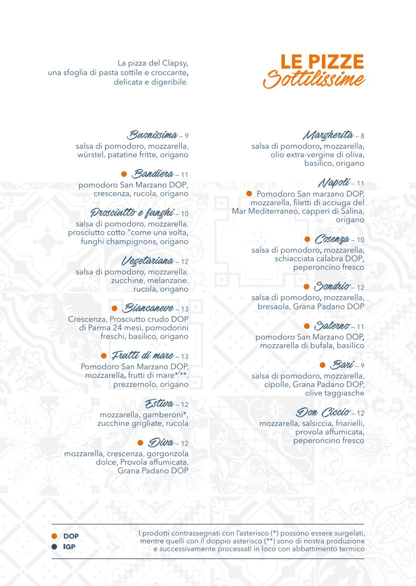 Menu di Clapsy Torino 