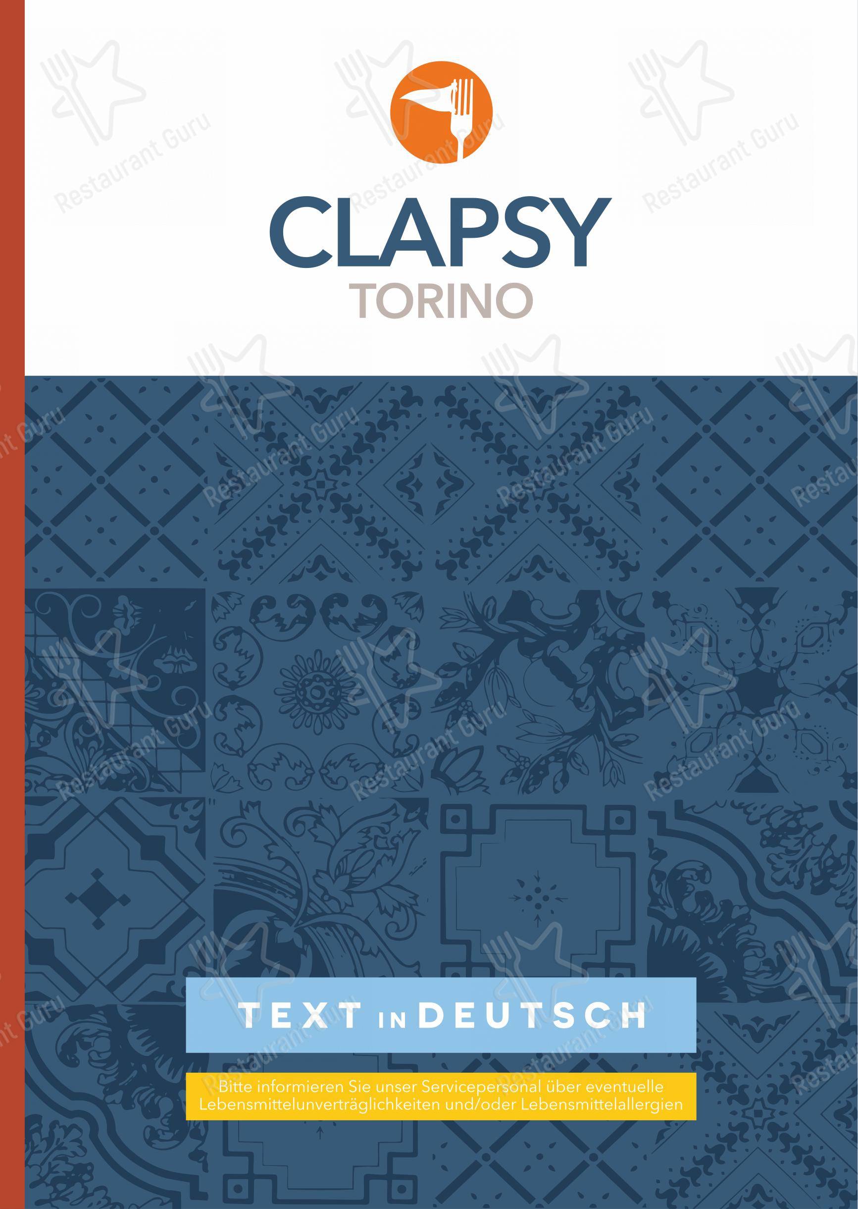 Clapsy Torino in Torino - Основное меню