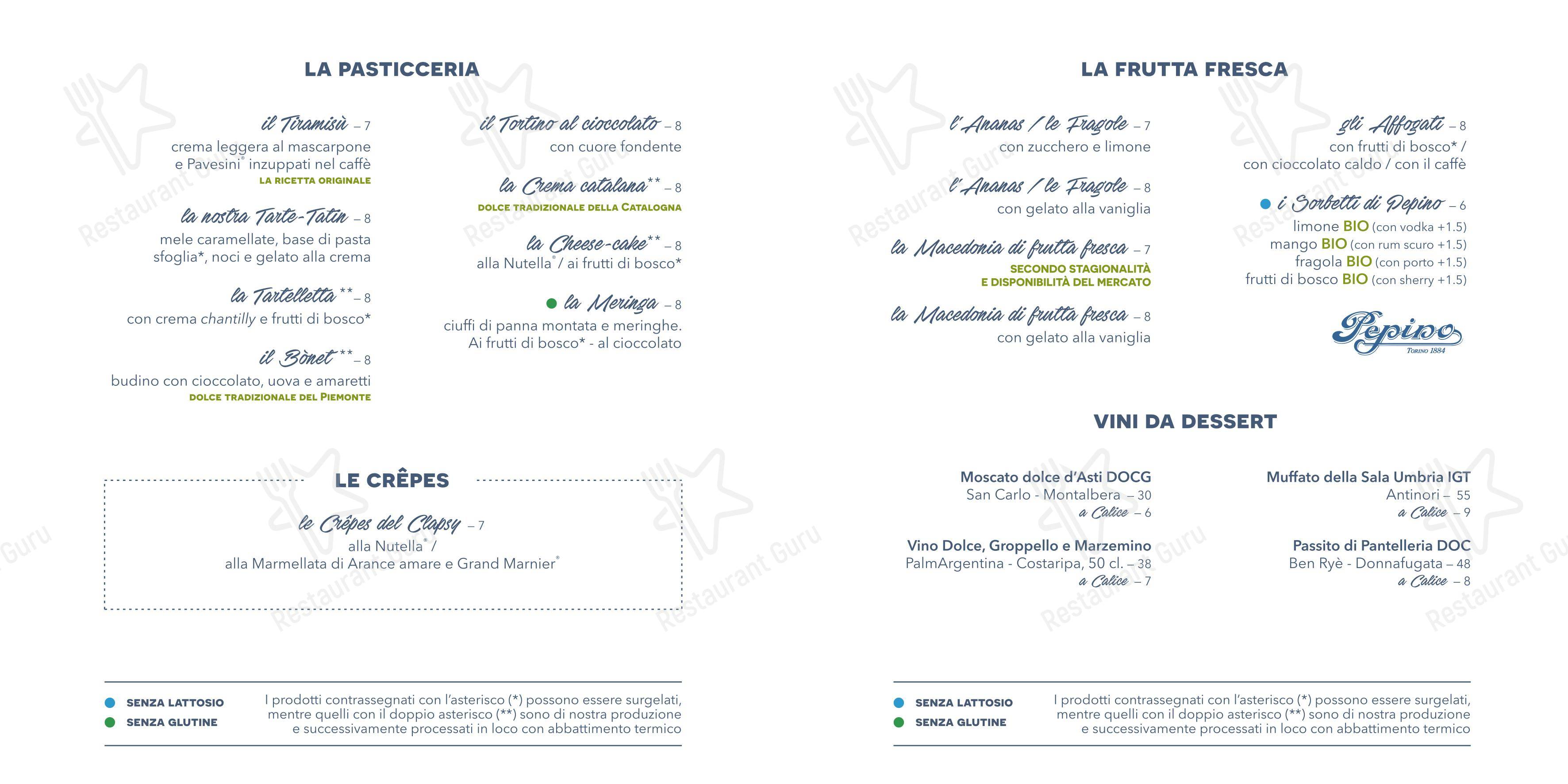Menu di Clapsy Torino - Menu