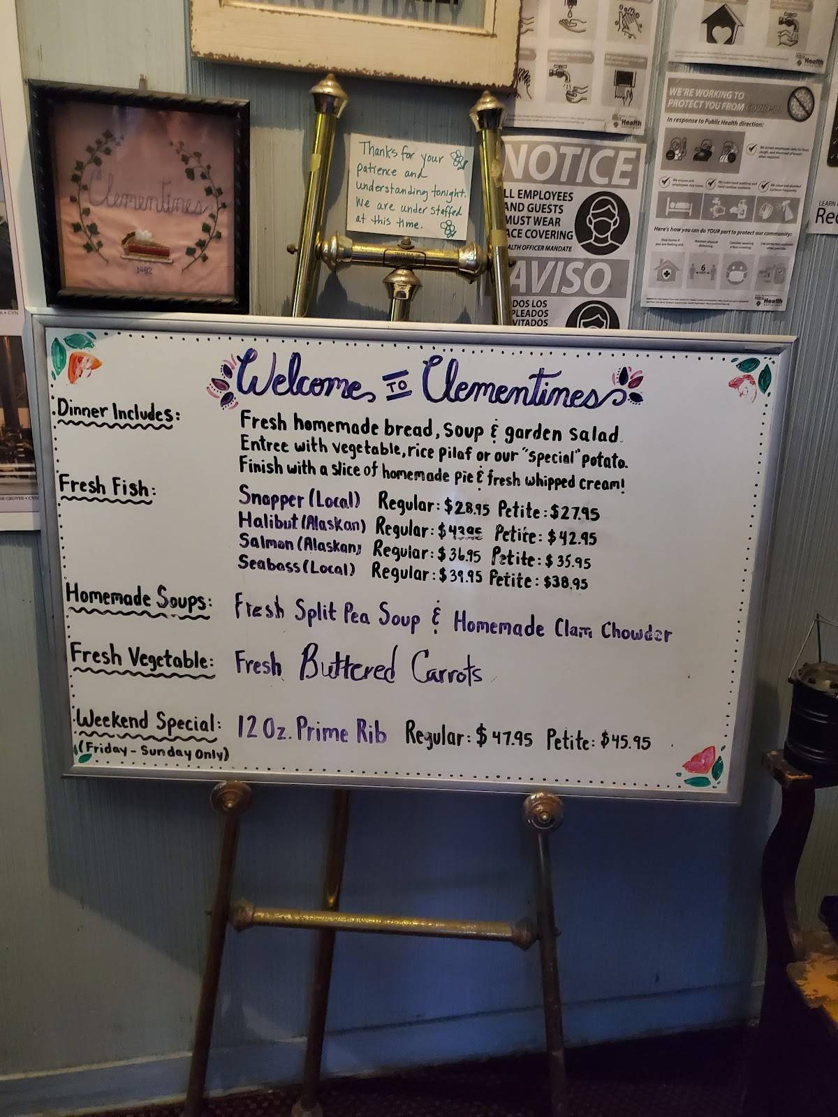 Menu at Clementine’s Steak House steakhouse, Carpinteria