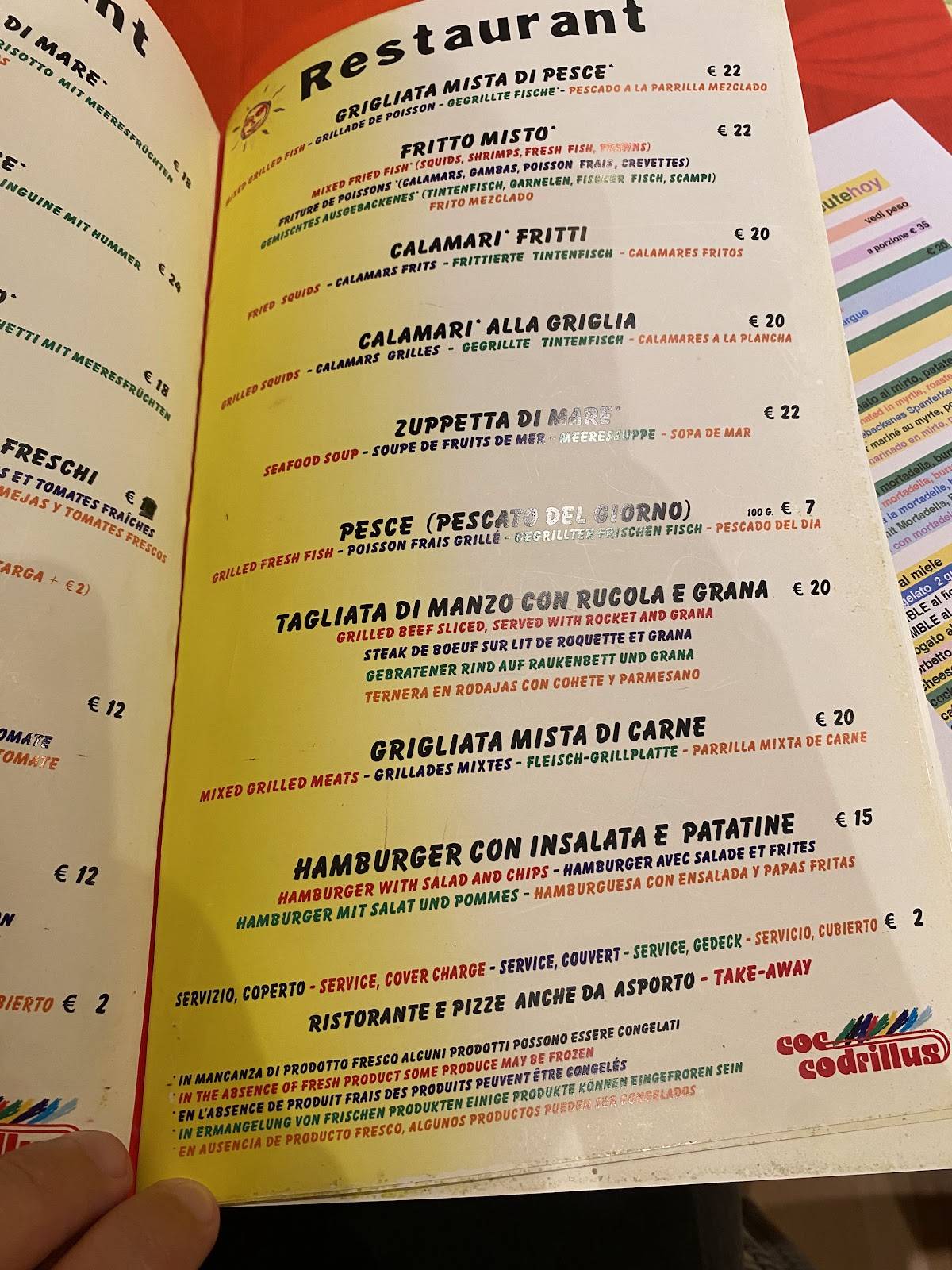 Menu di Coccodrillus Pizza Restaurant 