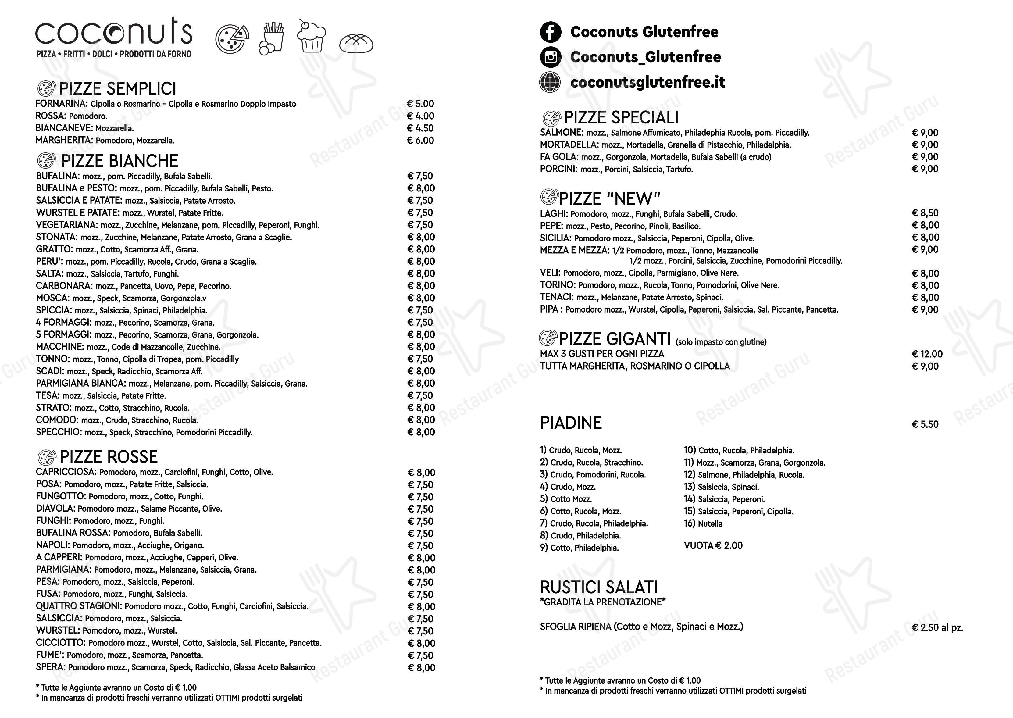 Menu di Coconuts Gluten Free Falconara - Menu