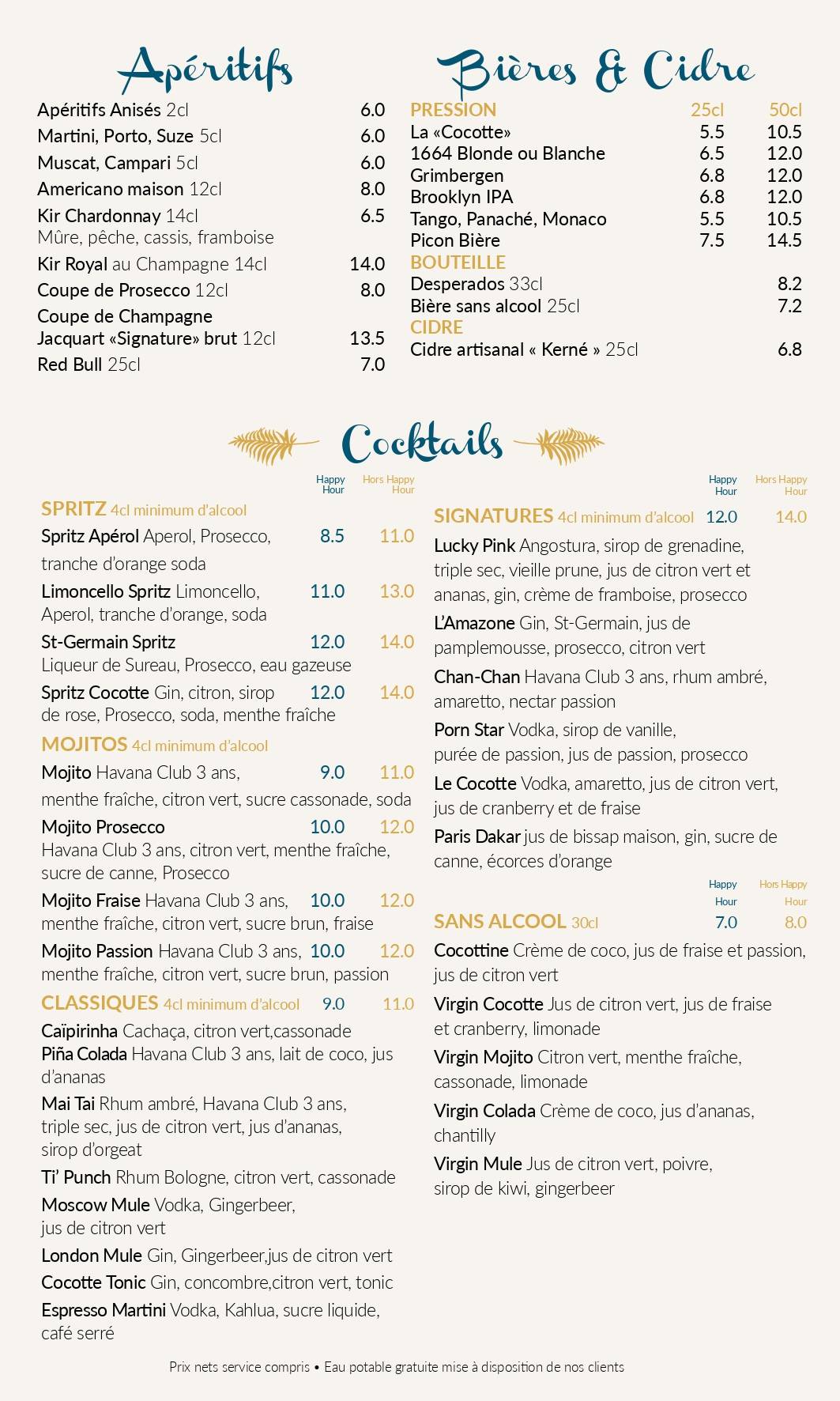 Menu de Cocotte