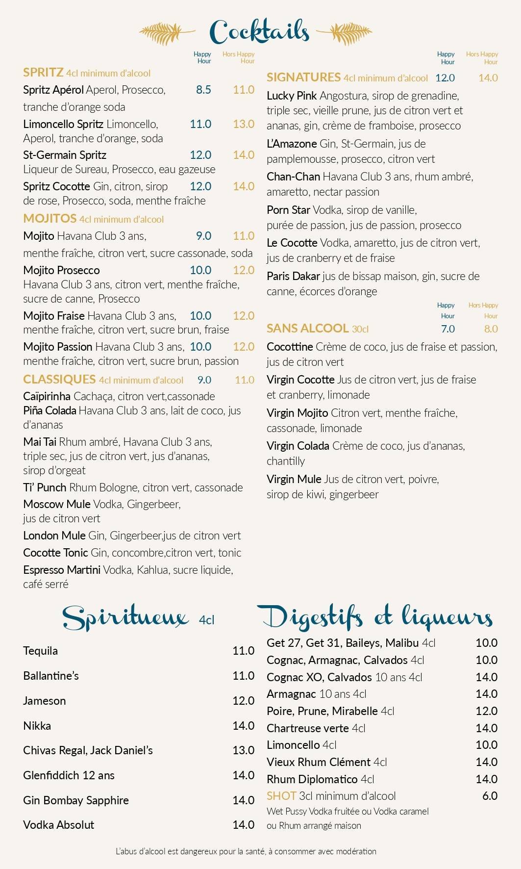 Menu de Cocotte