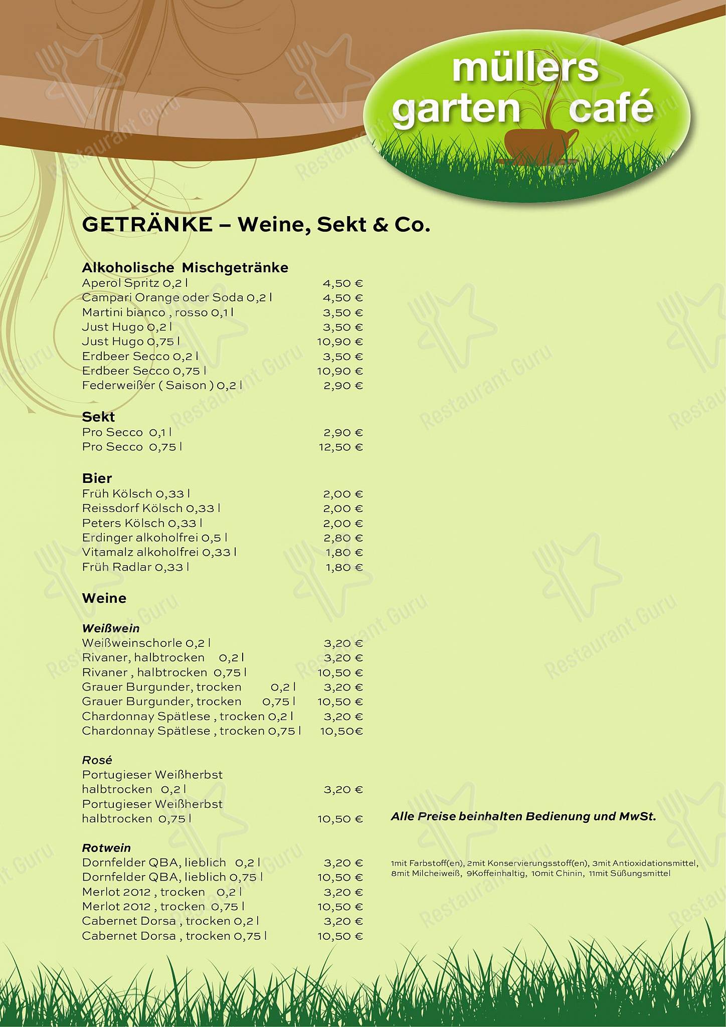 Speisekarte von Müllers Gartencafé cafe, Köln