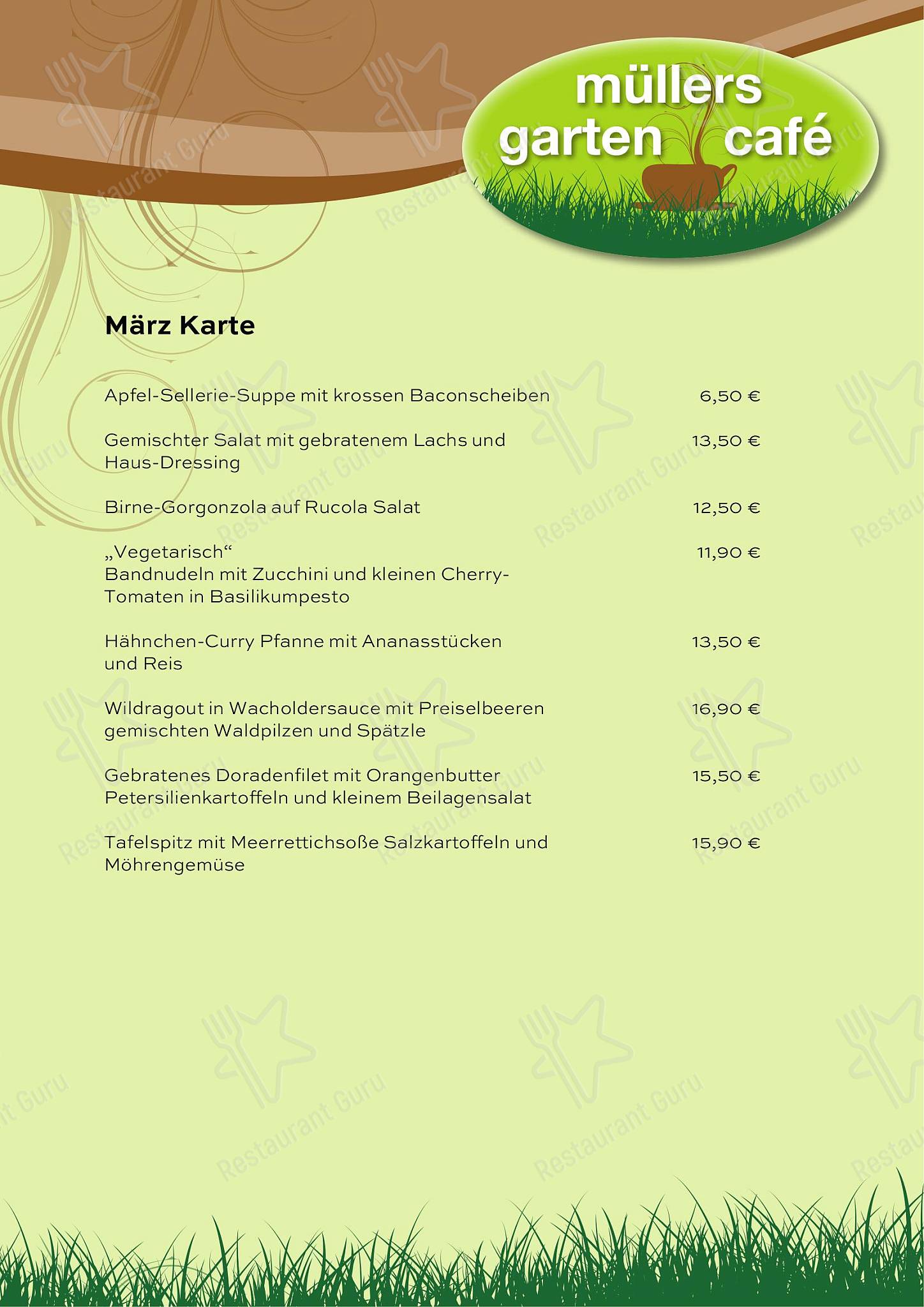 Speisekarte von Müllers Gartencafé cafe, Köln