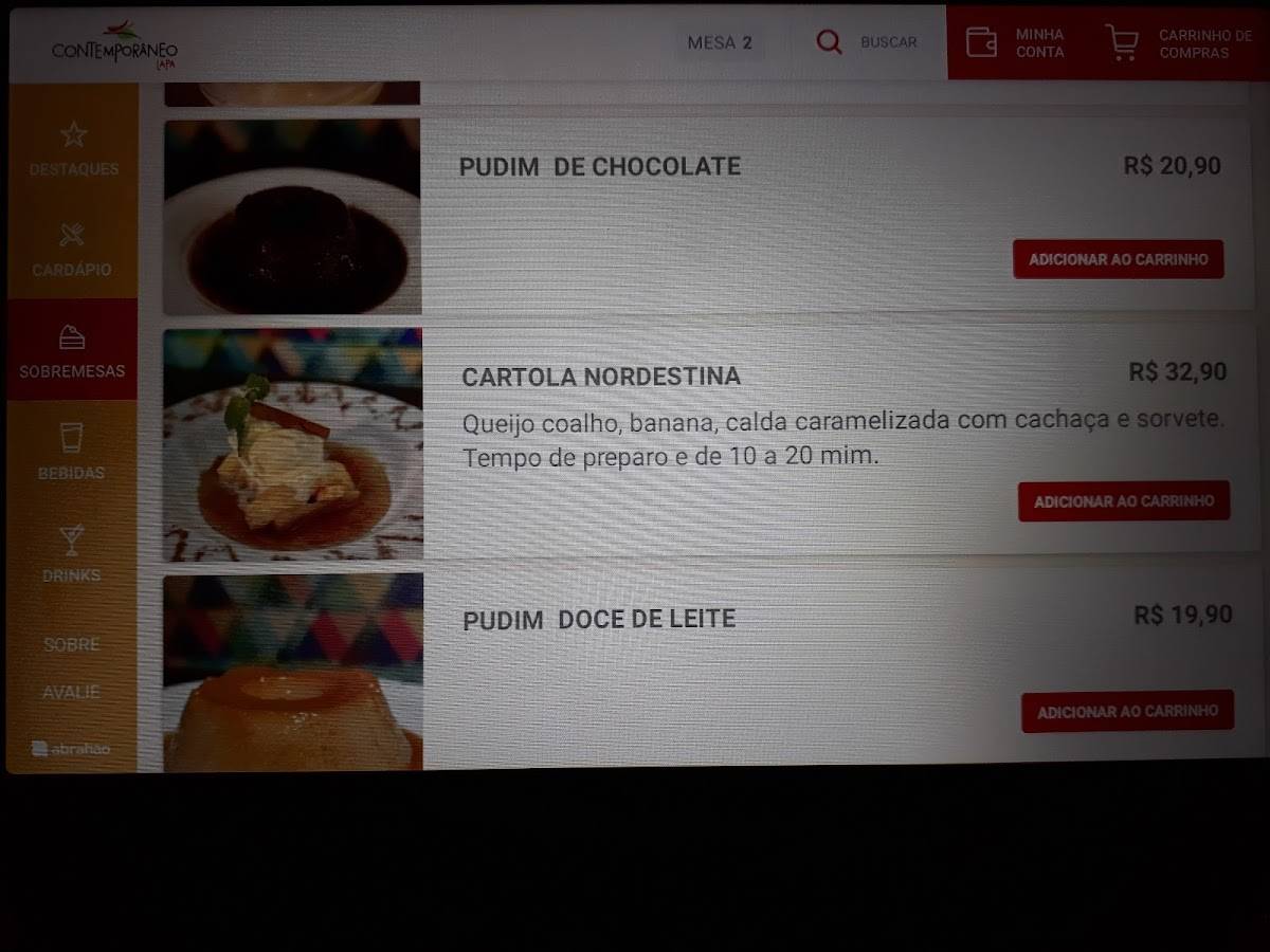 Contemporâneo Lapa cardápio