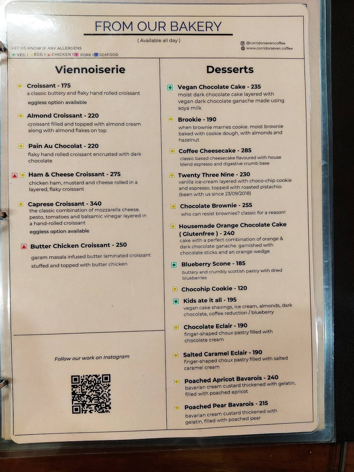 Corridor Seven Coffee Roasters menu