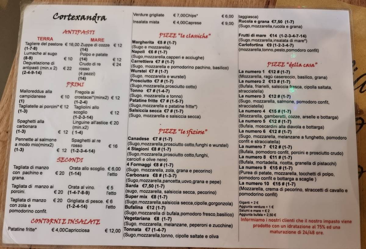 Menu di Cortexandra - Ristorante Pizzeria 