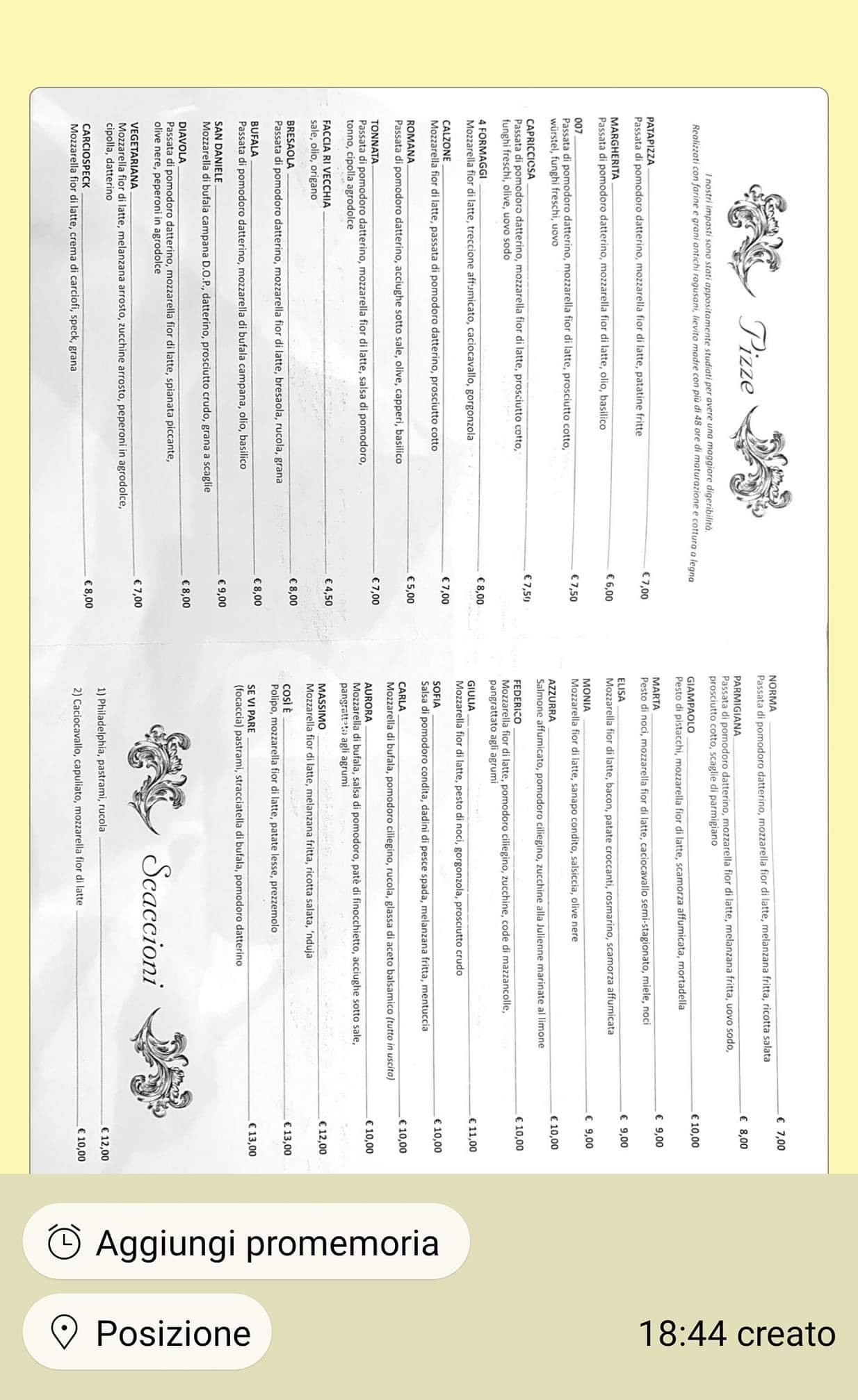 Menu di Così è se vi pare 