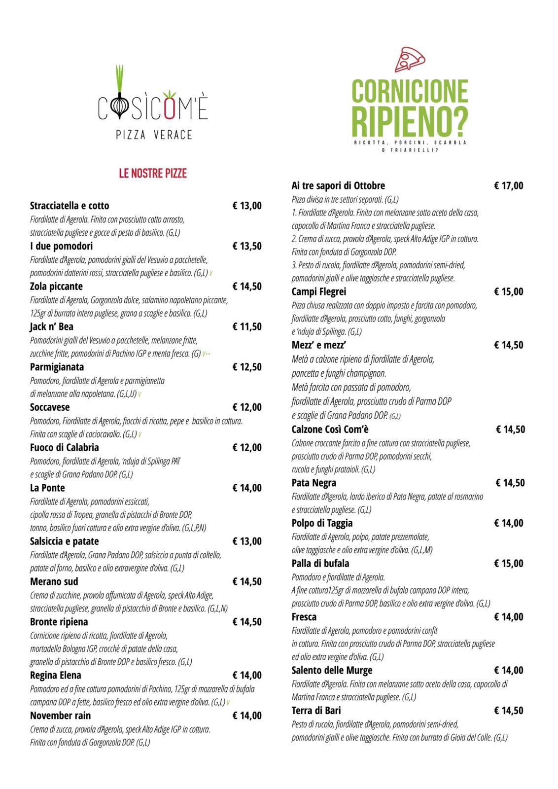 Menu di Così Com'è 
