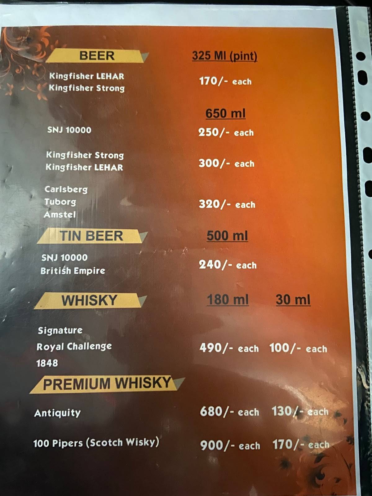 Cosmos Restobar menu