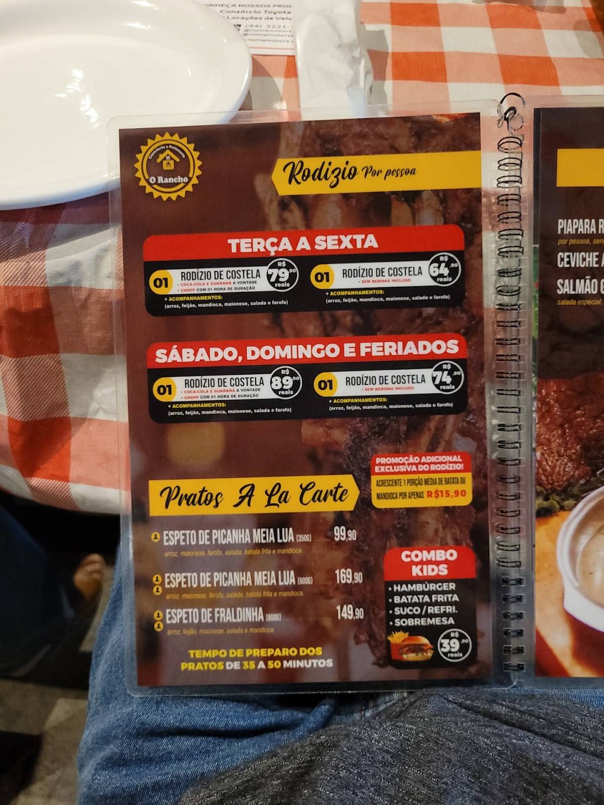 Costelaria e Petiscaria o Rancho cardápio