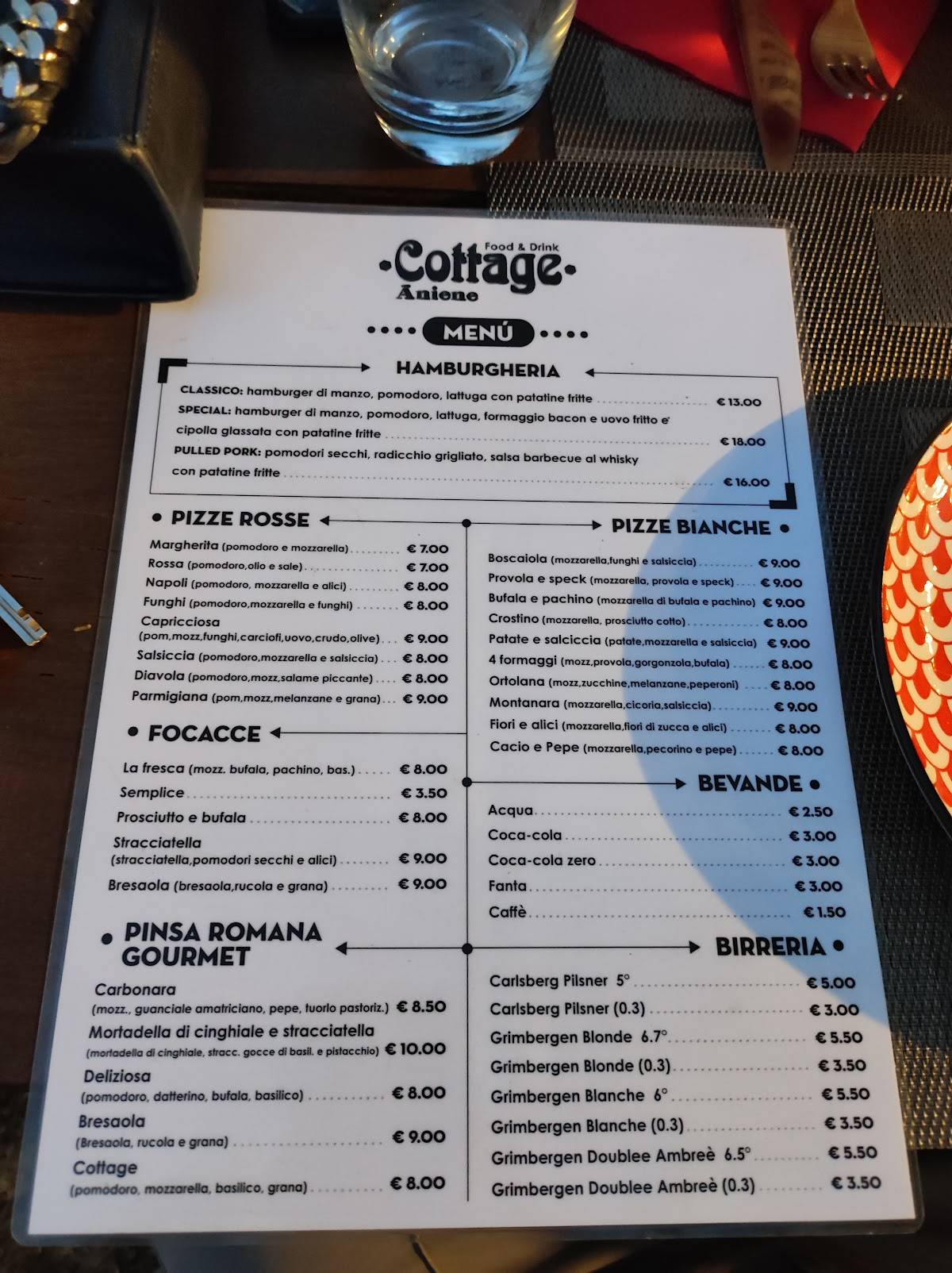 Menu di Cottage Aniene food&drink 