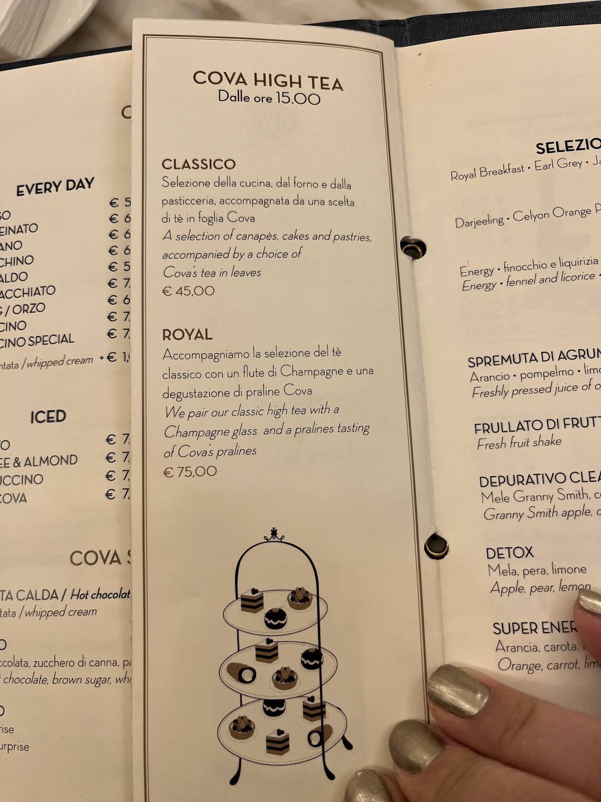 Menu di Cova Montenapoleone 