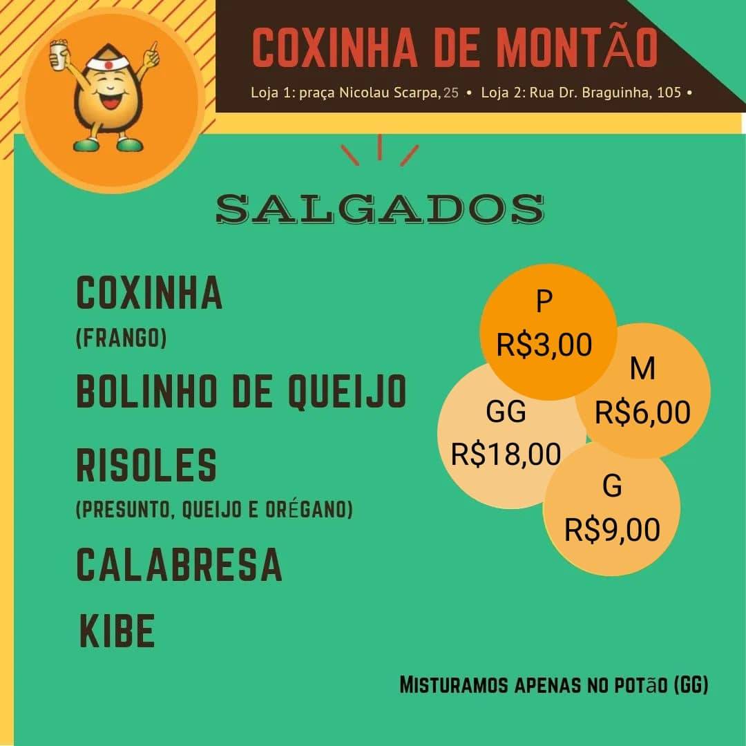 Coxinha de Montão cardápio