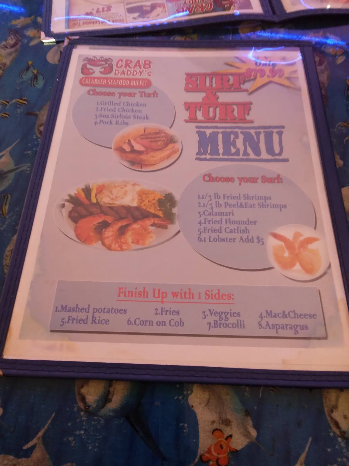 Menu at Crab Daddy's Seafood Buffet Restaurant, Murrells Inlet