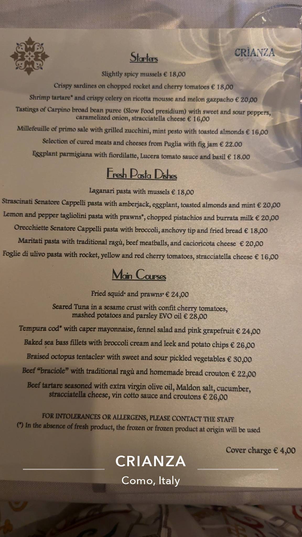 Menu di Ristorante Crìanza Cucina Pugliese 