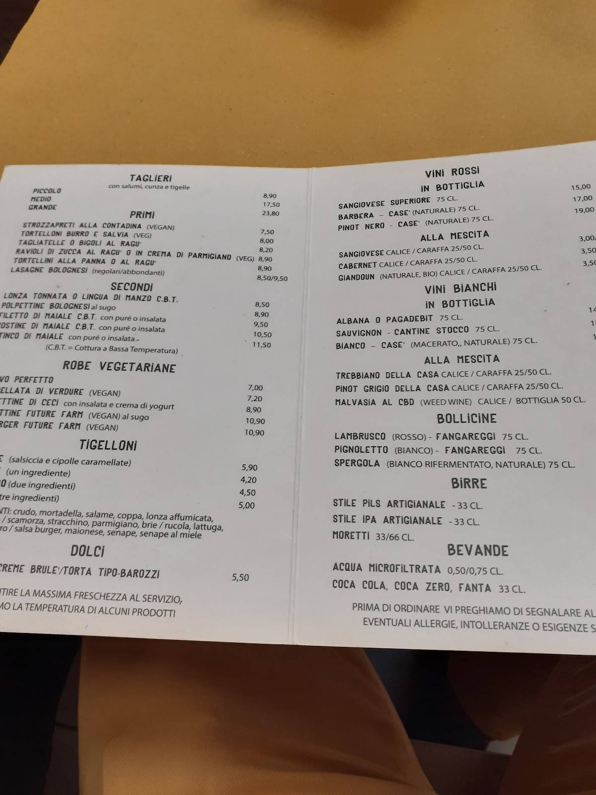Menu di Cunza - piccolo ristoro emiliano 