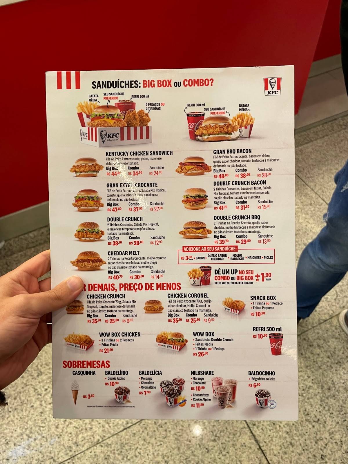 KFC cardápio