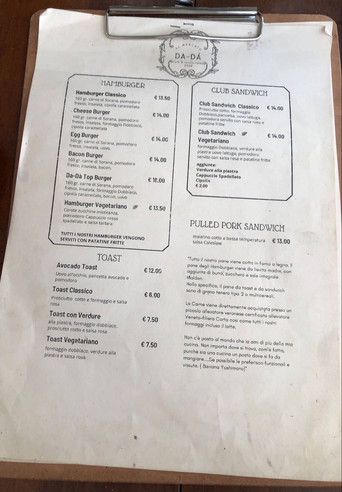 Menu di DA-DÀ café & tavola calda 