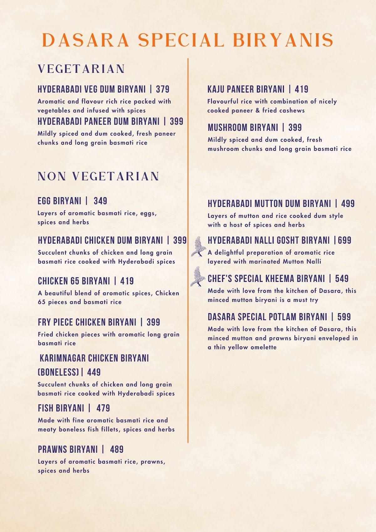 DASARA menu