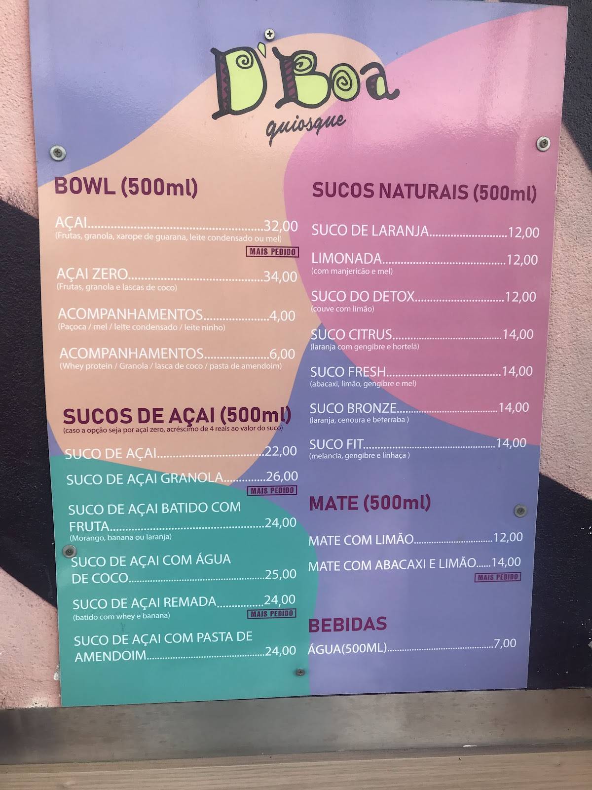 D’Boa Quiosque cardápio