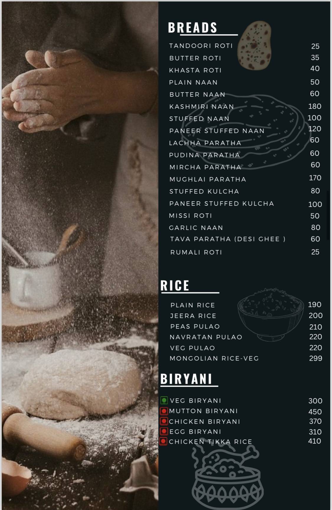 DERA RESTAURANT menu