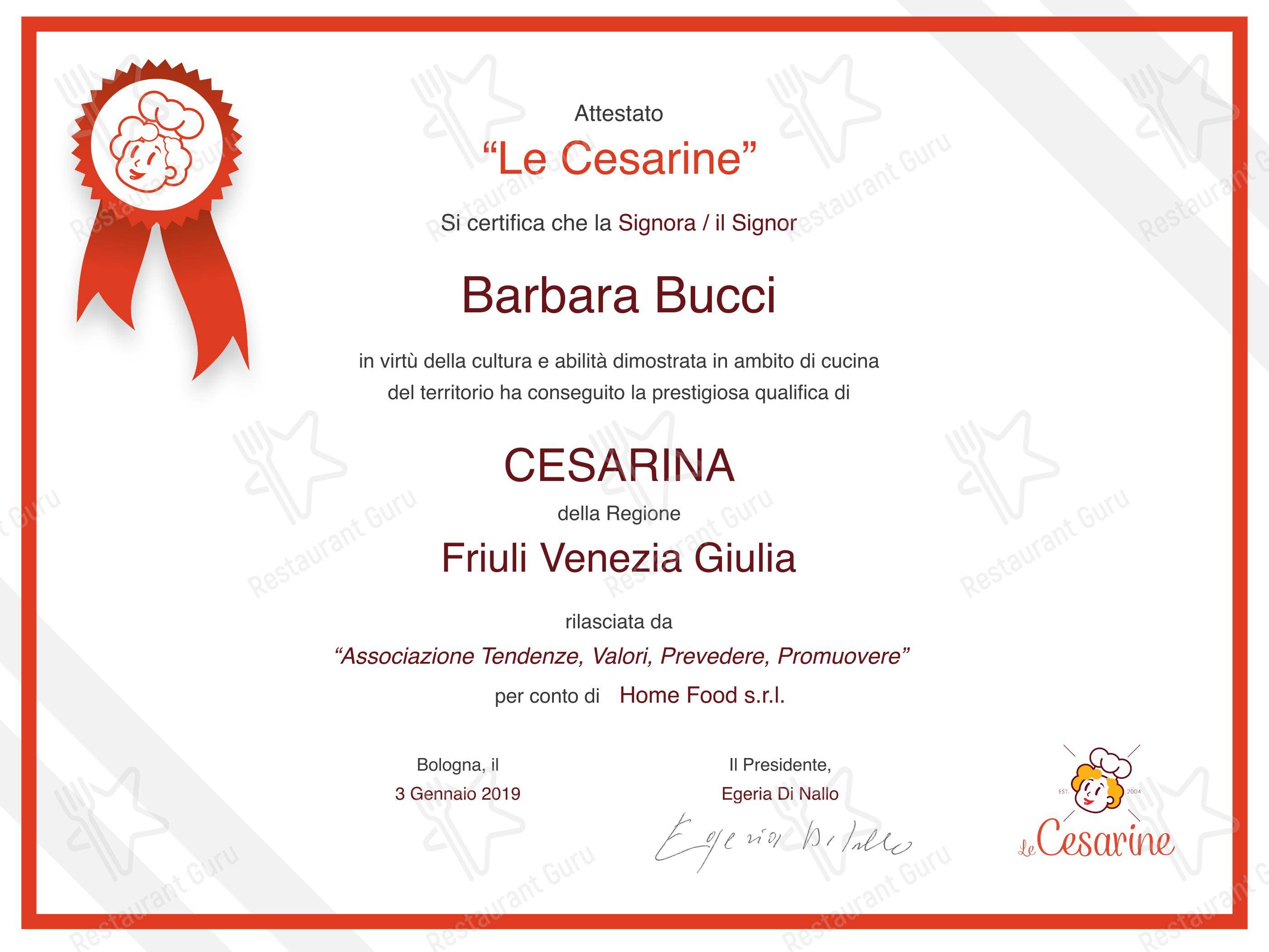 Основное меню per Da Barbara - Il ristorante in casa in Doberdò del Lago