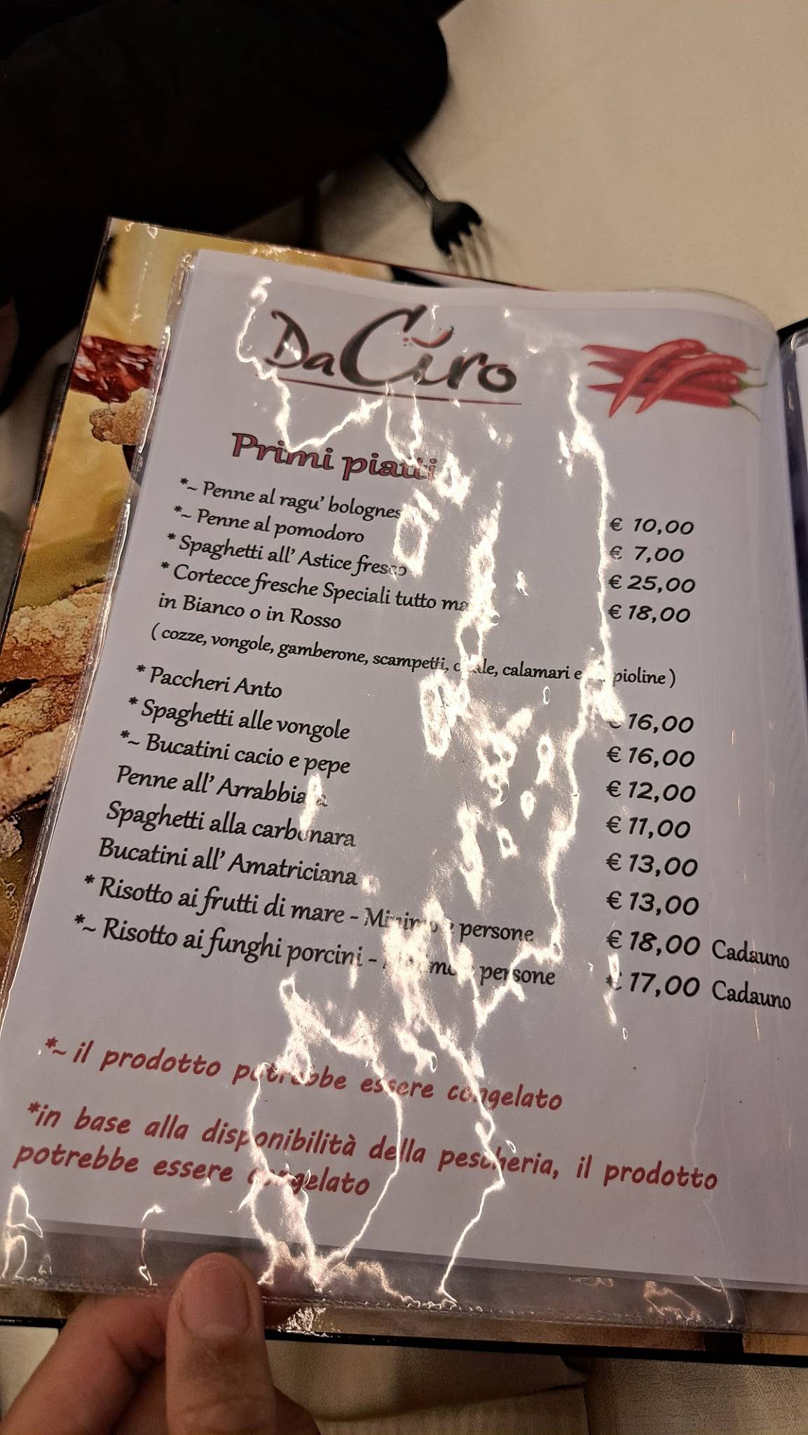 Menu de Da Ciro