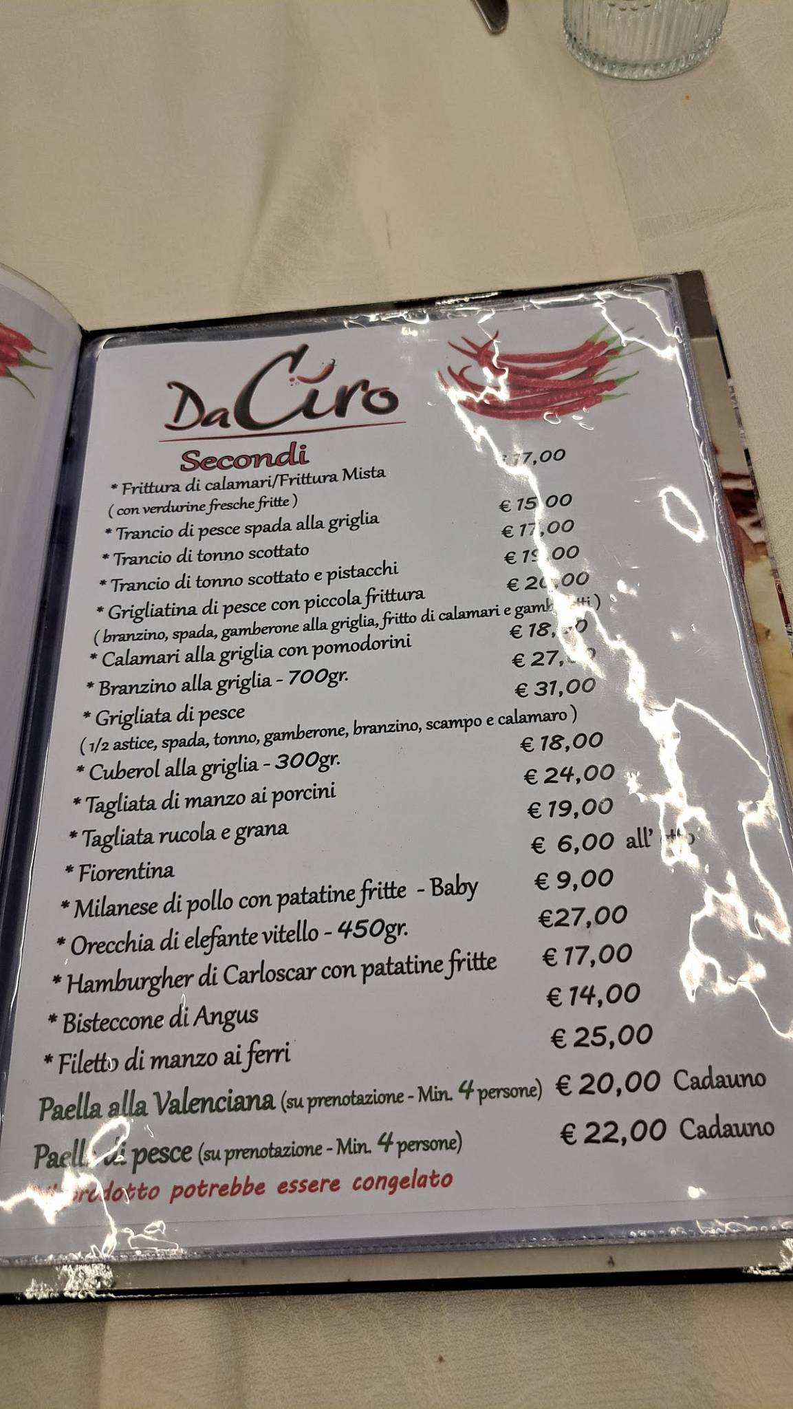 Menu de Da Ciro