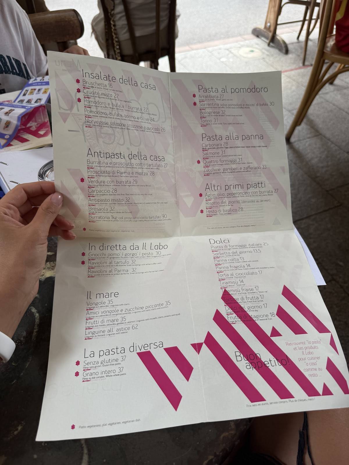 Menu de Da Laura Cannes