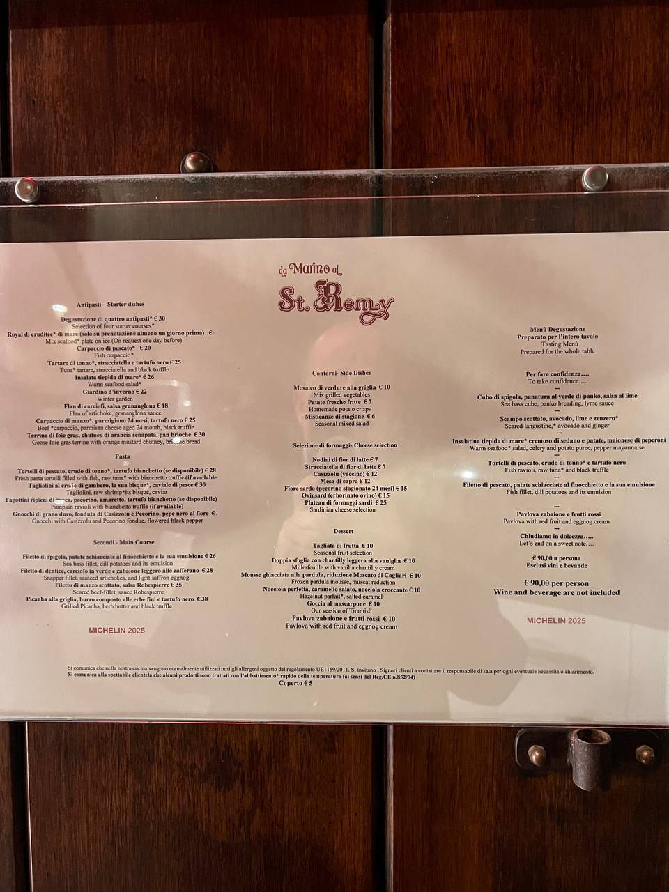 Menu di Da Marino al St. Remy 