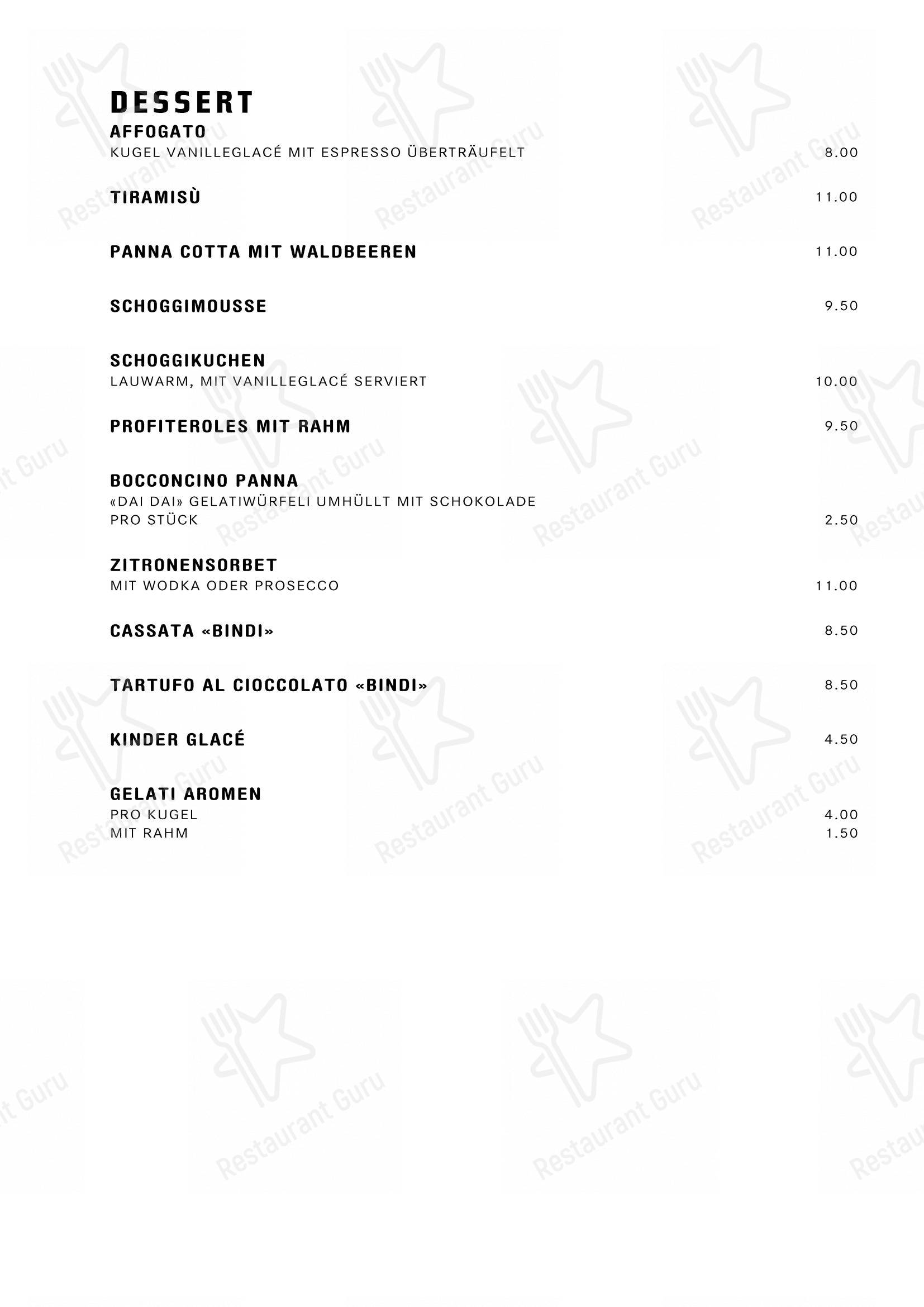 Menu bar per Da Michelangelo in Zurigo