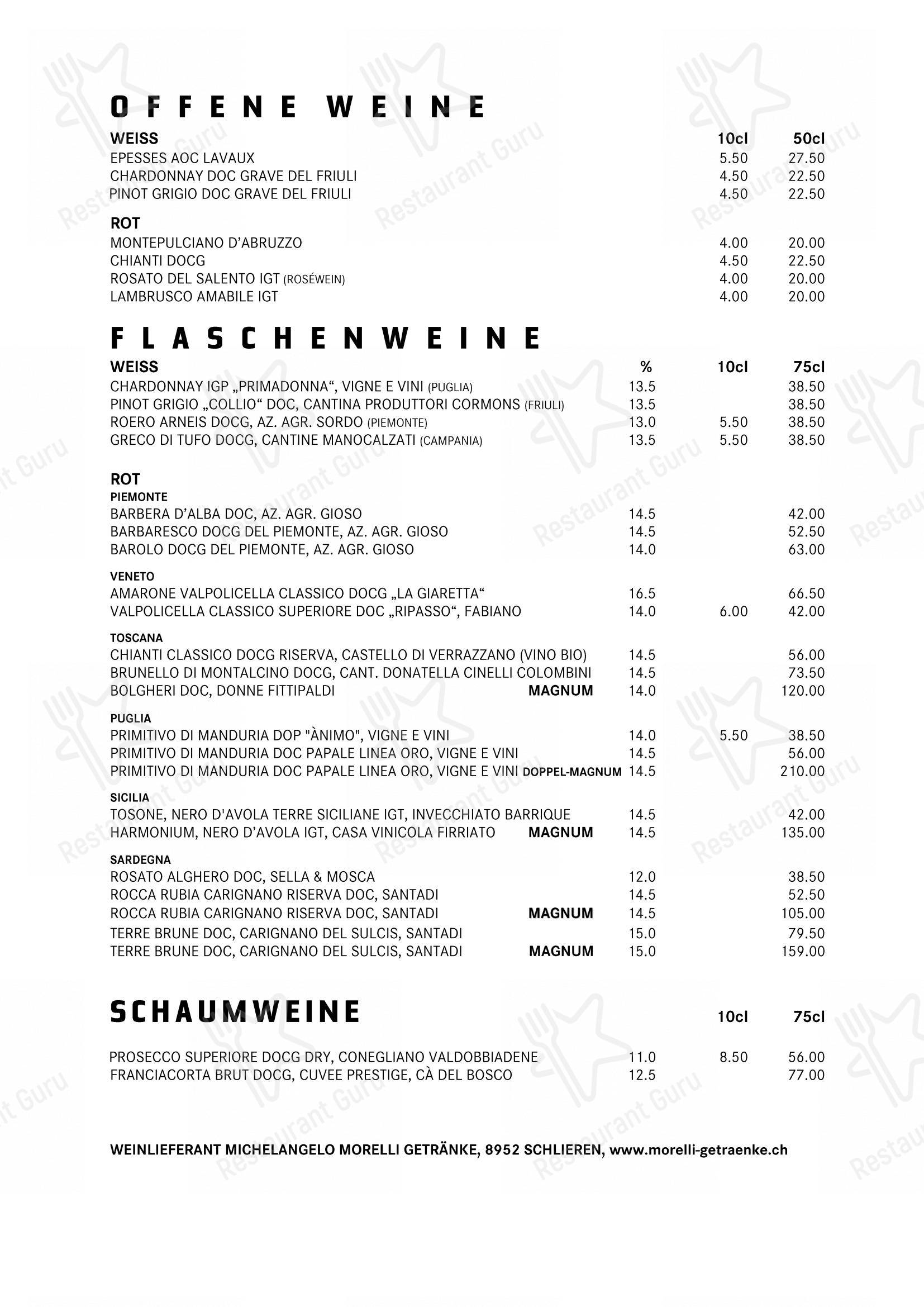 Da Michelangelo in Zurigo - Menu bar