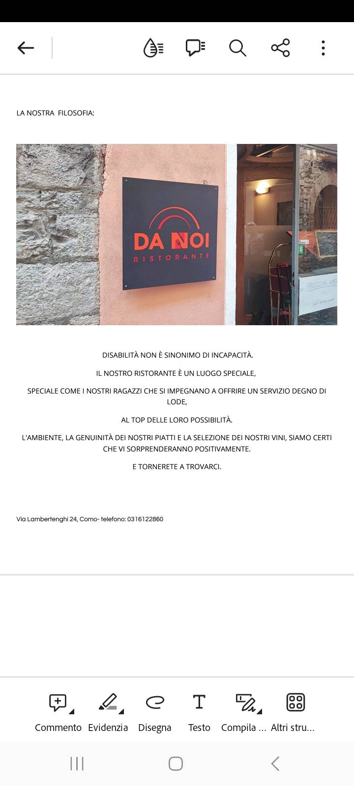 Menu di Da Noi 