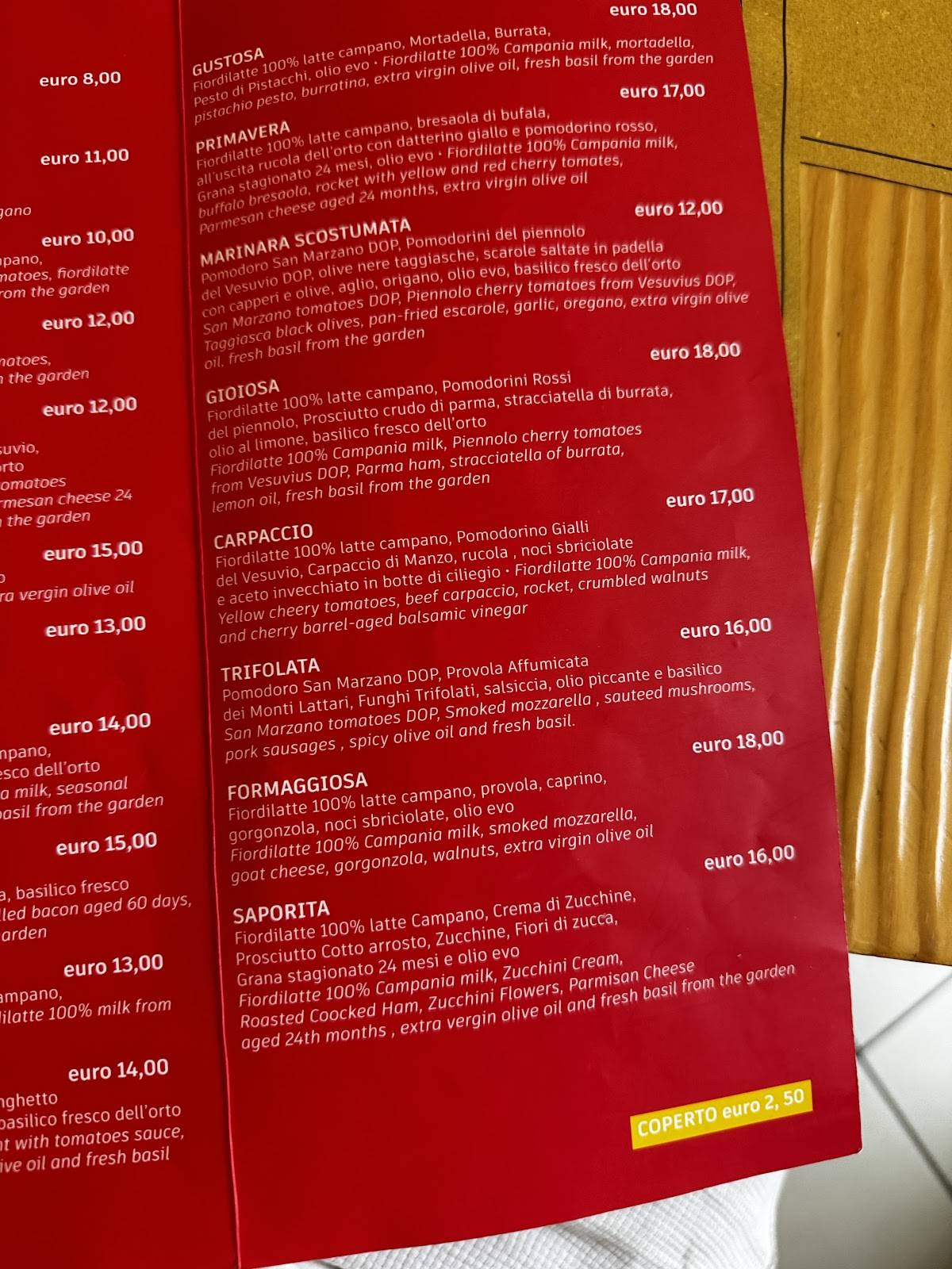 Menu di Da Nonno Alfonso 