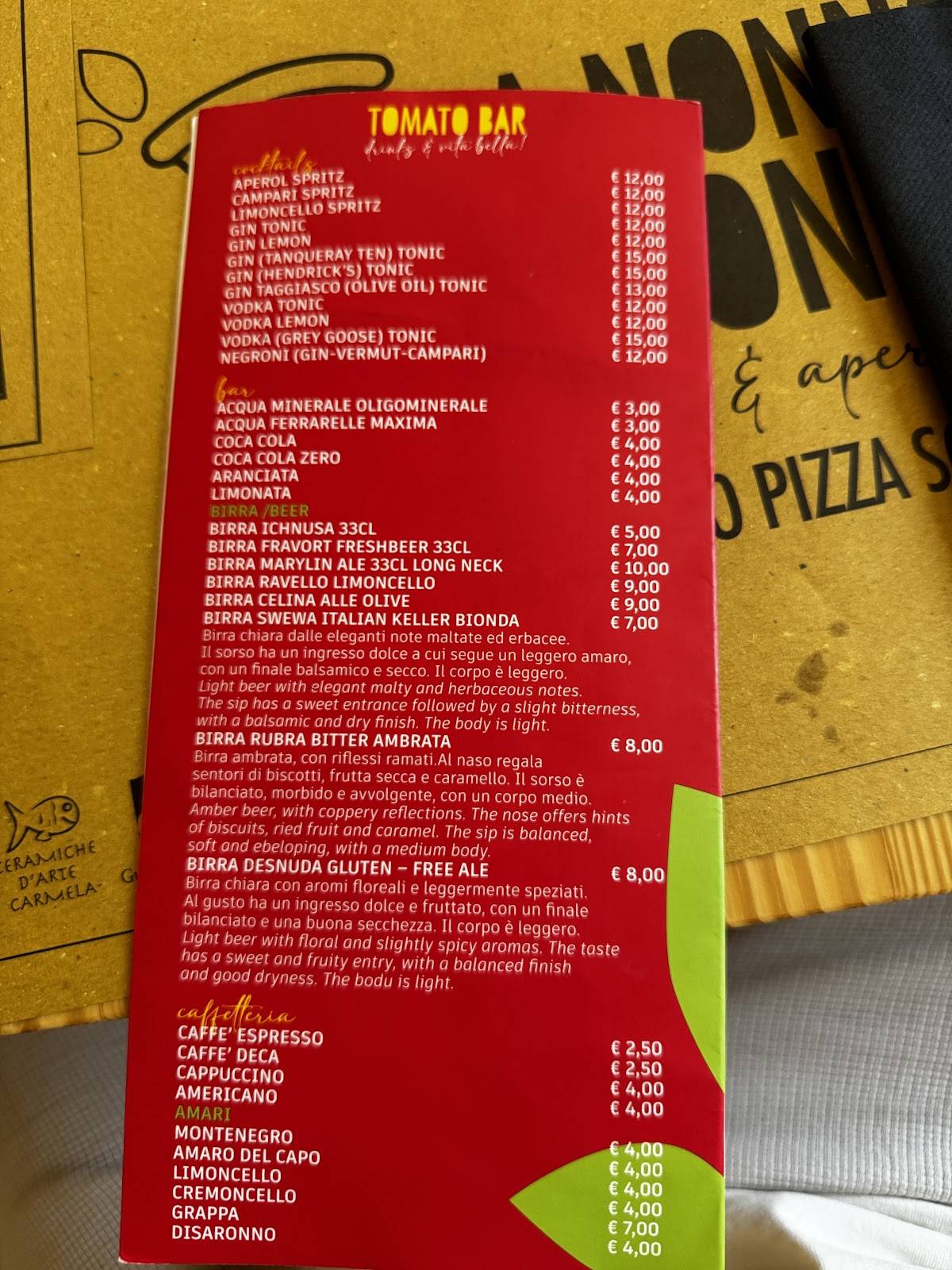 Menu di Da Nonno Alfonso 