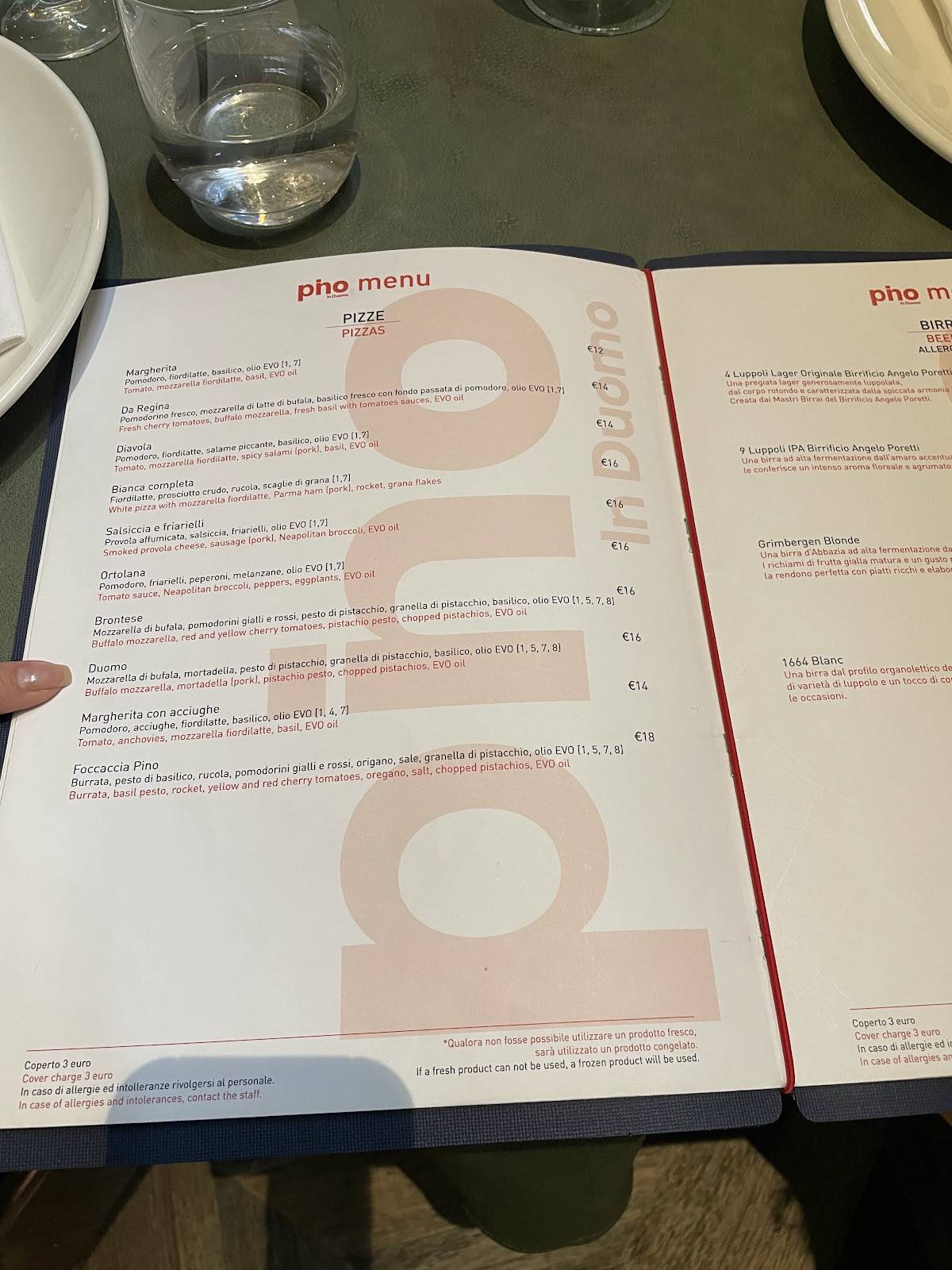 Menu di Da Regina 1985 
