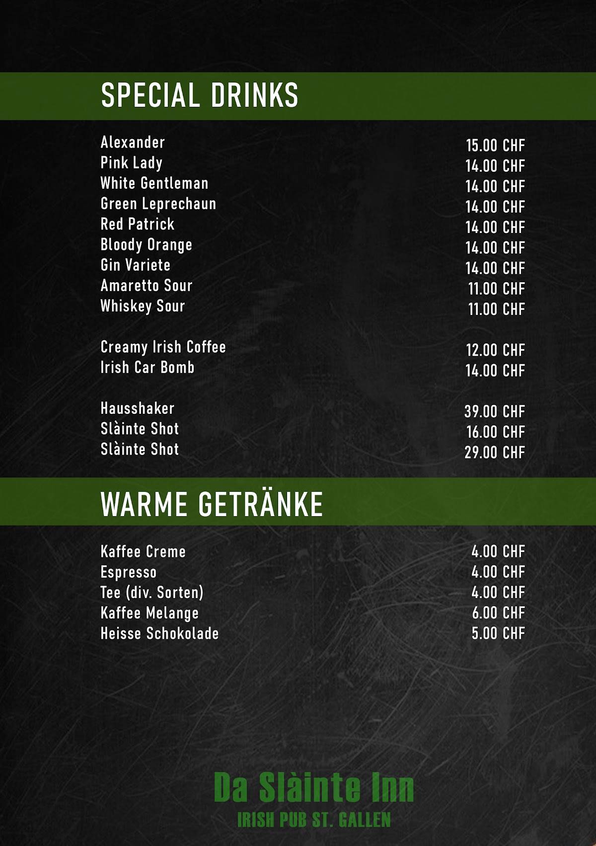 Menu di Da Slainte Inn 
