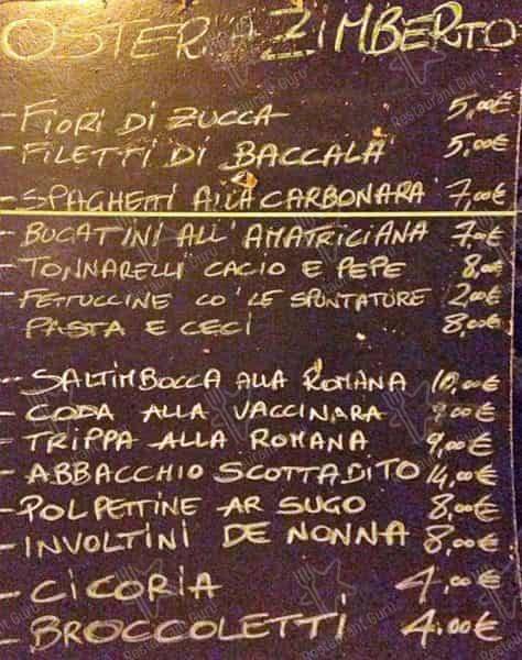 Menu de Osteria da Zi Umberto