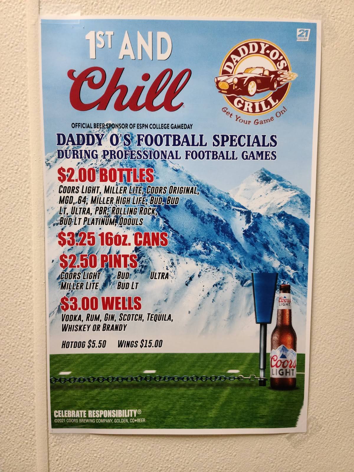 Menu at DaddyO's Grill pub & bar, Phoenix, W Thunderbird Rd