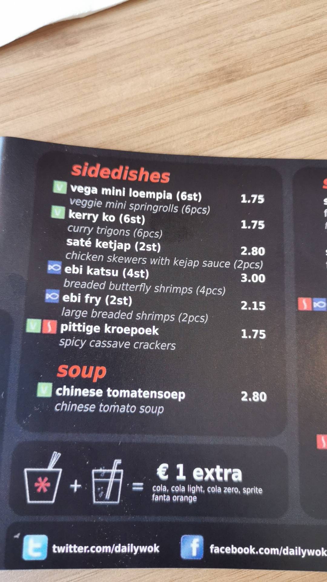 Menu de Daily Wok