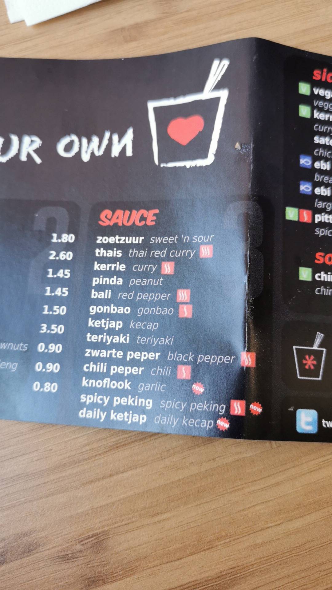 Menu de Daily Wok