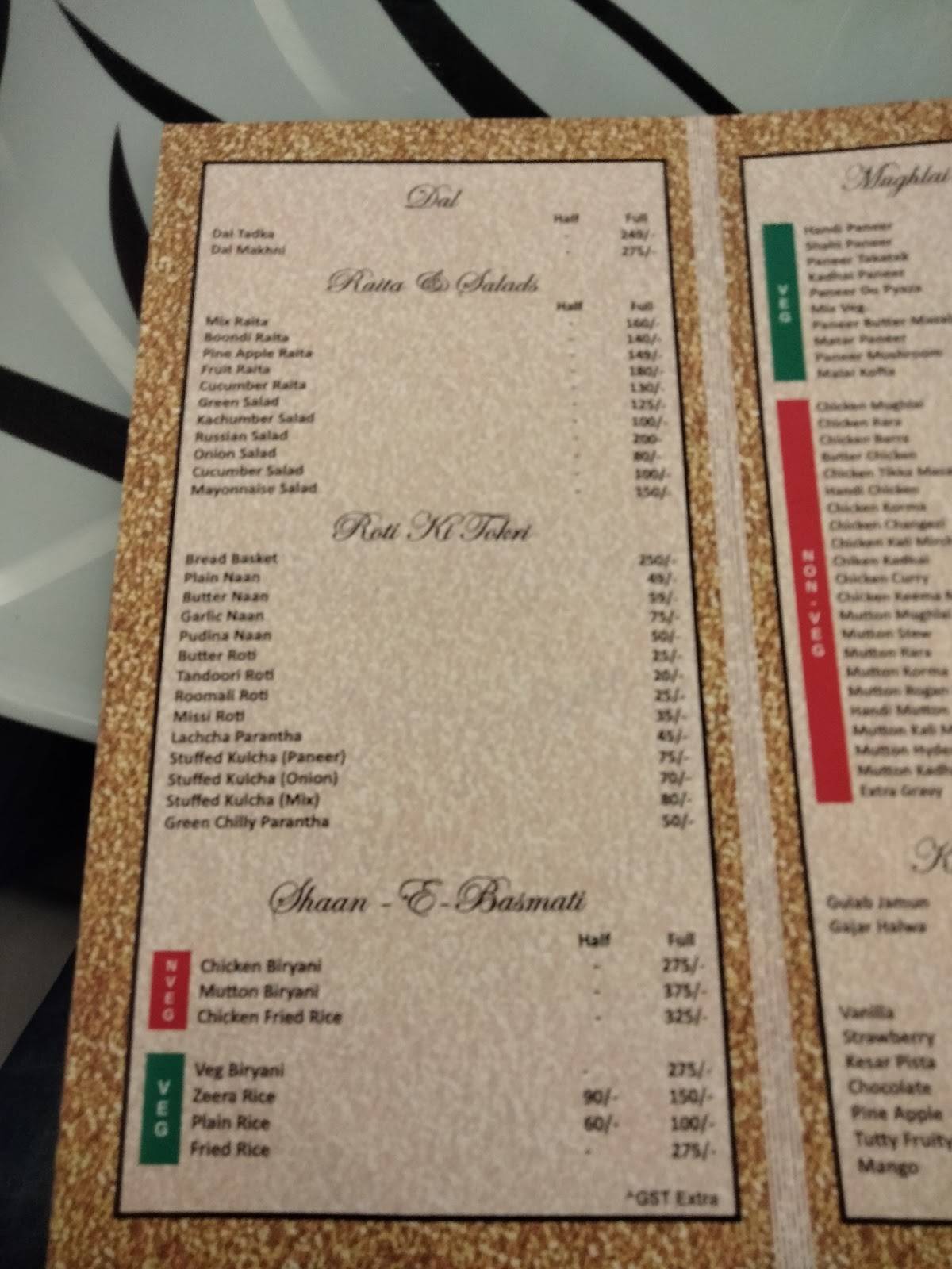 Darbar-E-Khas, A Boutique Hotel menu