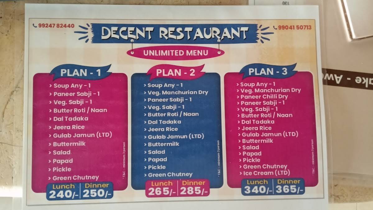 Decent Restaurants menu